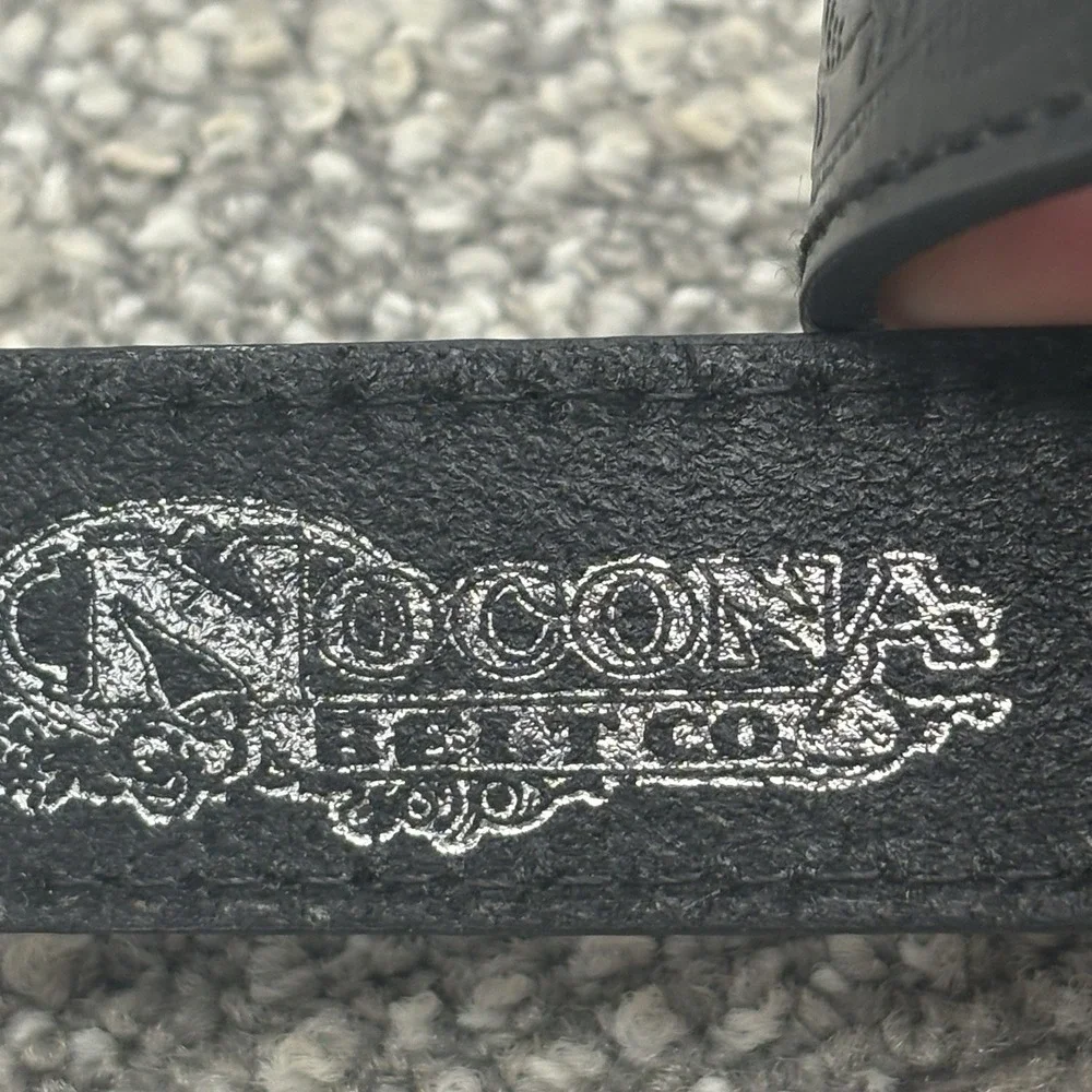Leather Belt Tooled With Bull Buckle 26-31